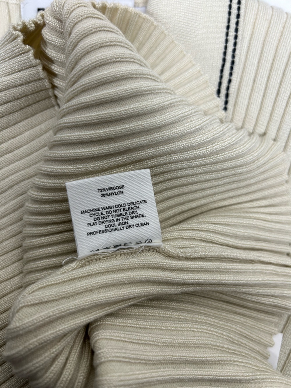 Rumored Ribbed Long Sleeve Polo Sweater Knit Top Cream Contrast Stitch - Picture 10 of 12